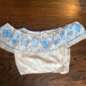 Sabo Skirt White & Blue off-shoulder Crop Top